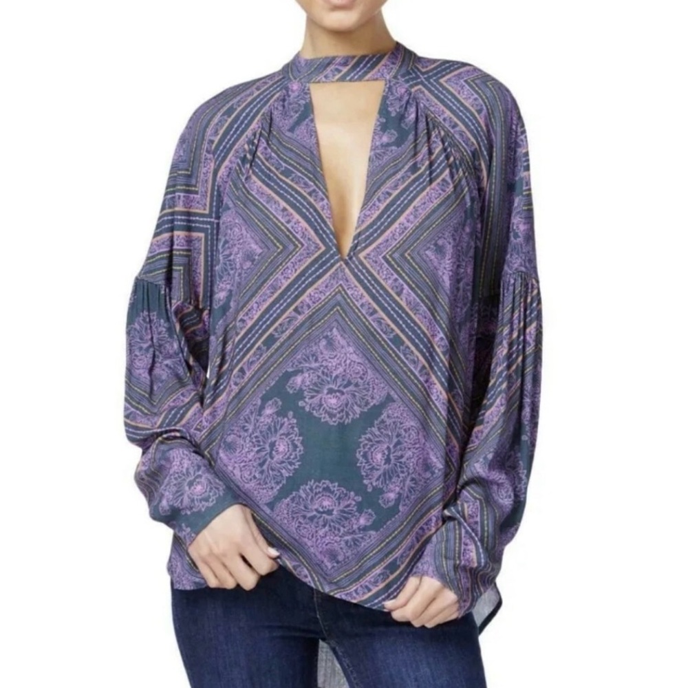 FREE PEOPLE BOHO PURPLE WALKING ON A DREAM TUNIC XS RUNS BIG